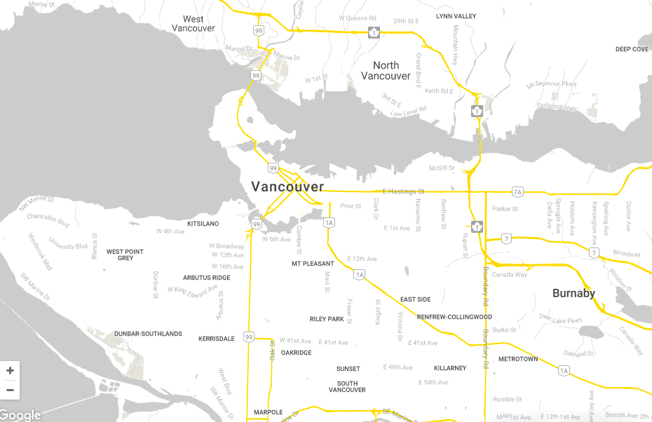 Map showing Power Outages in Vancouver